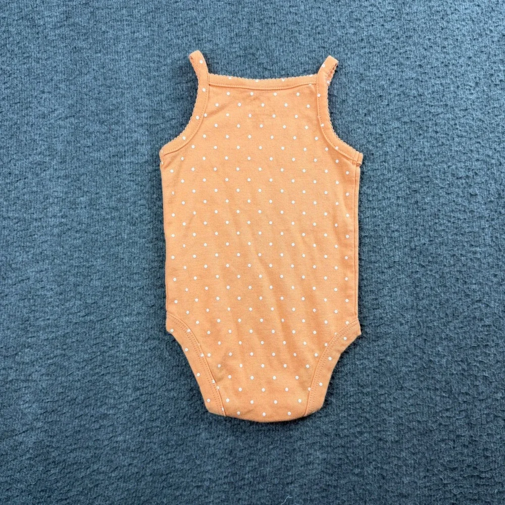 Carter's Bodysuit Baby Girls‎ 6M Orange Polka Dot Sleeveless Snap Romper